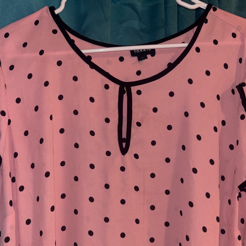 Torrid Pink Blouse with Black Dots